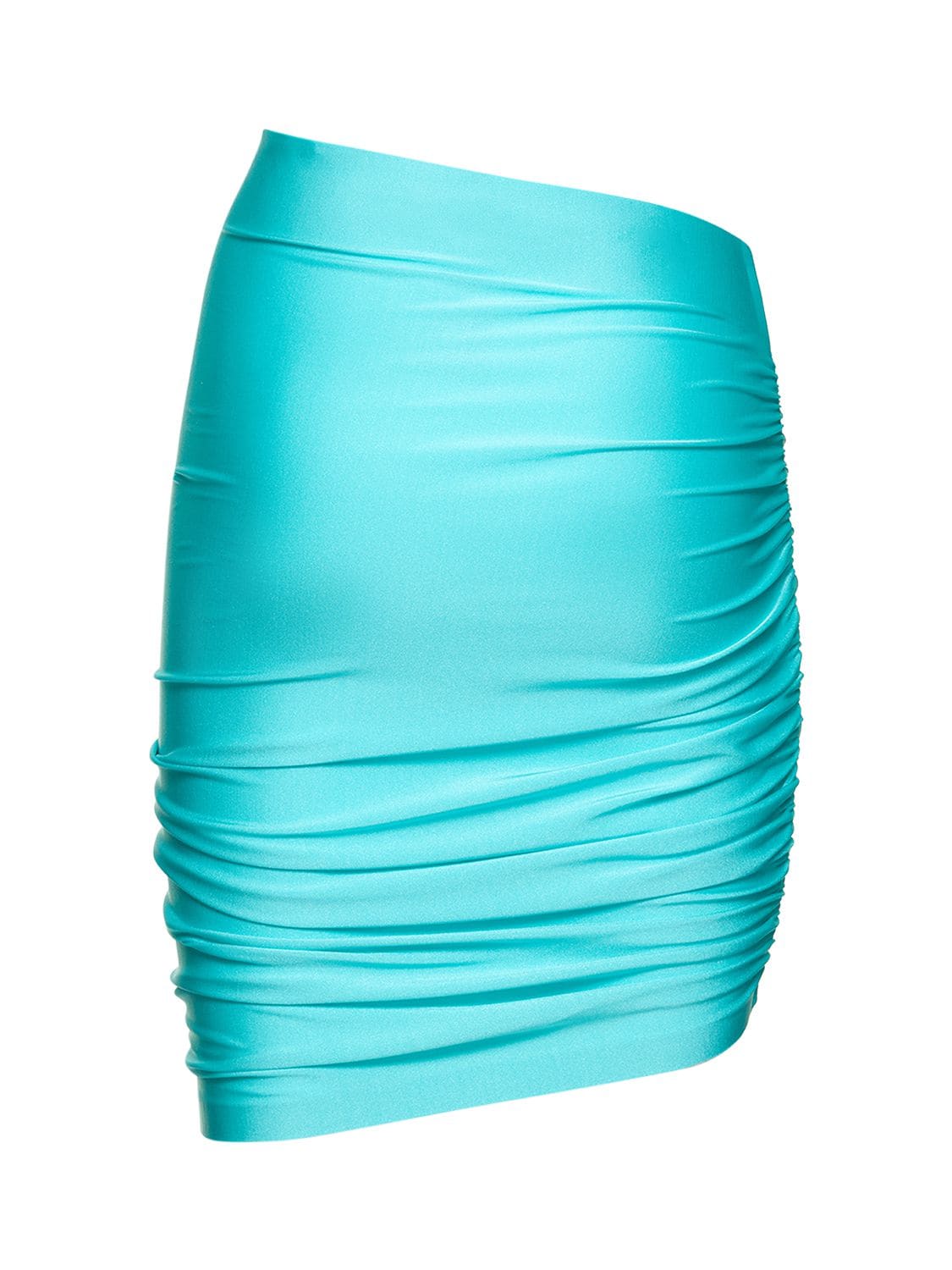 The Andamane Jamelia Draped Shiny Lycra Mini Skirt In Blue | ModeSens