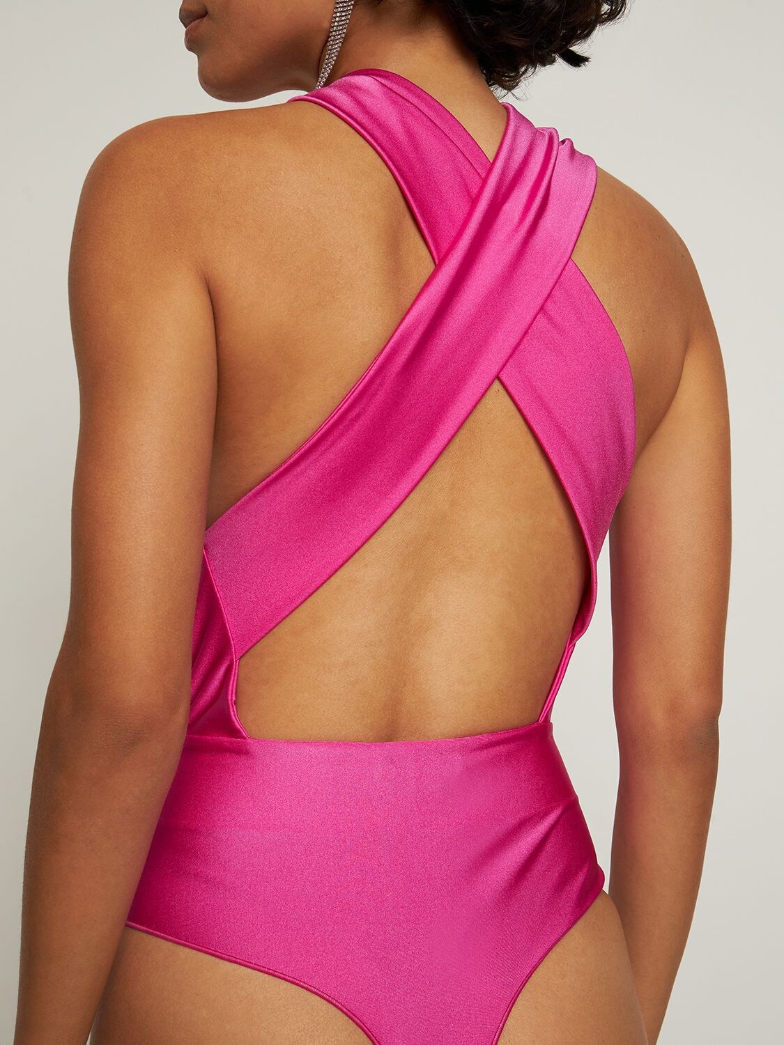 Shop The Andamane Hola Stretch Lycra Halterneck Bodysuit In Fuchsia