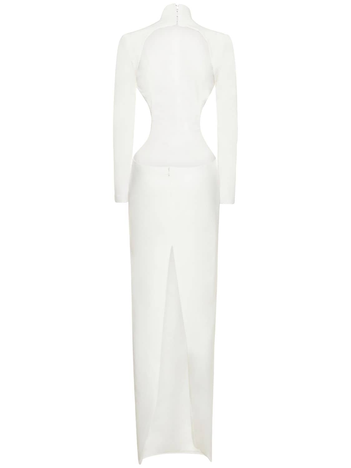 Shop Monot Crepe Turtleneck Open Back Long Dress In White