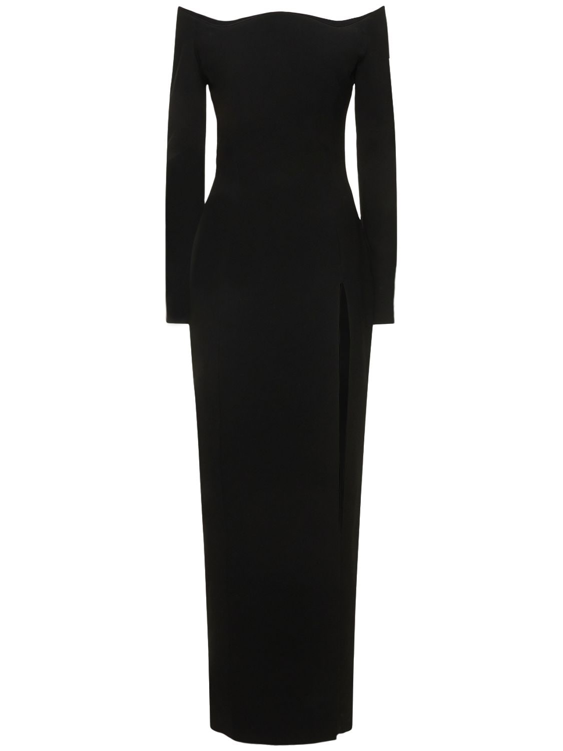 Monot Gathered Crepe Column Dress In Black