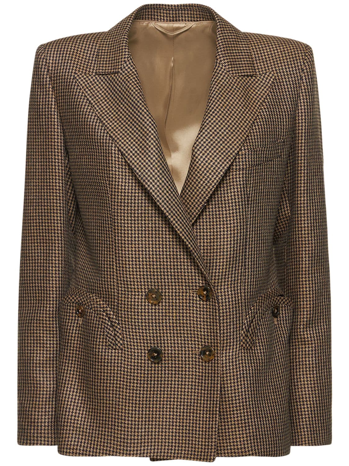Blazé Milano Last Minute Charmer Double-breasted Houndstooth Silk-tweed Blazer In Brown
