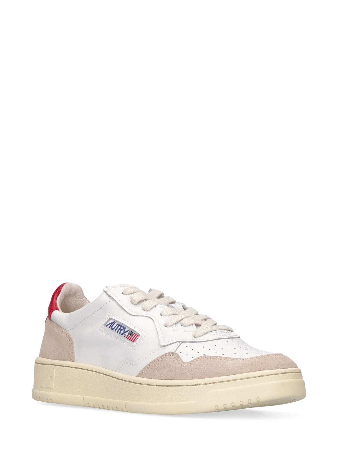 Medalist Low Top Red Trim Leather Sneaker In Leat Leat Wht Red