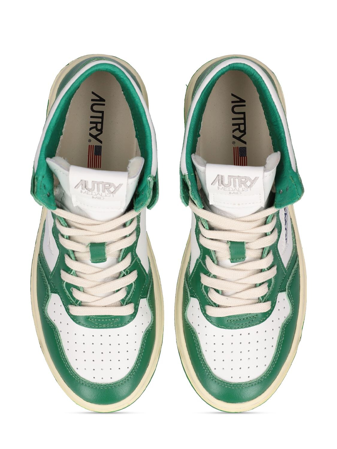 Autry Green & White Medalist Mid Sneakers