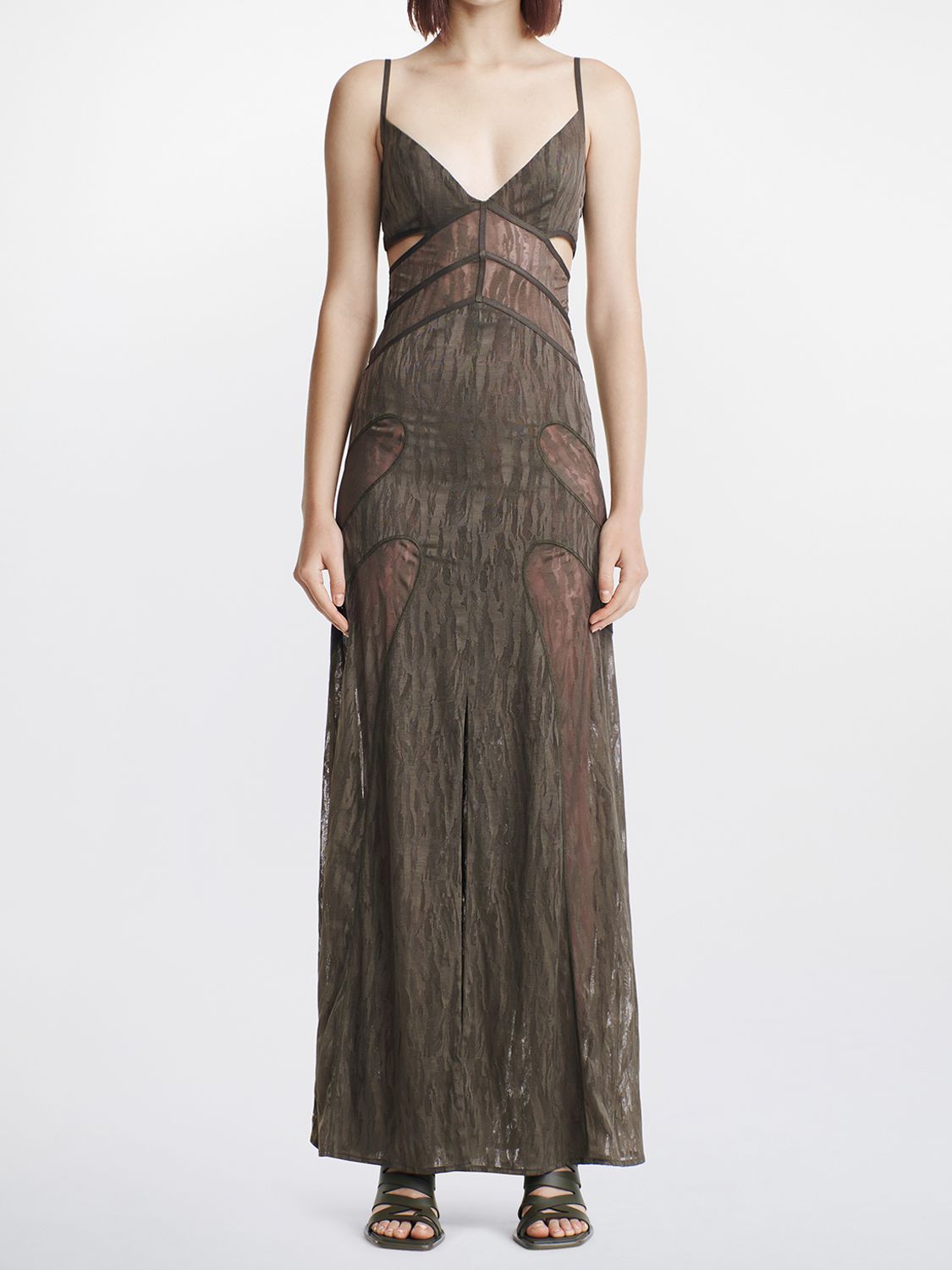 Dion Lee Camouflage Satin & Lace Long Slip Dress In Military Green |  ModeSens
