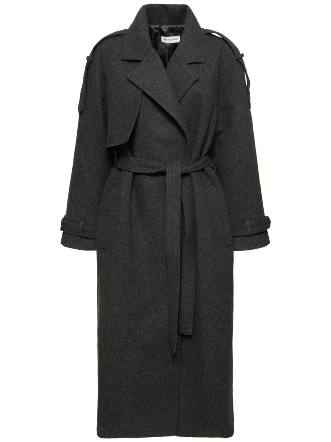 The Frankie Shop Suzanne Belted Wool-blend Felt Trench Coat In Grey ...