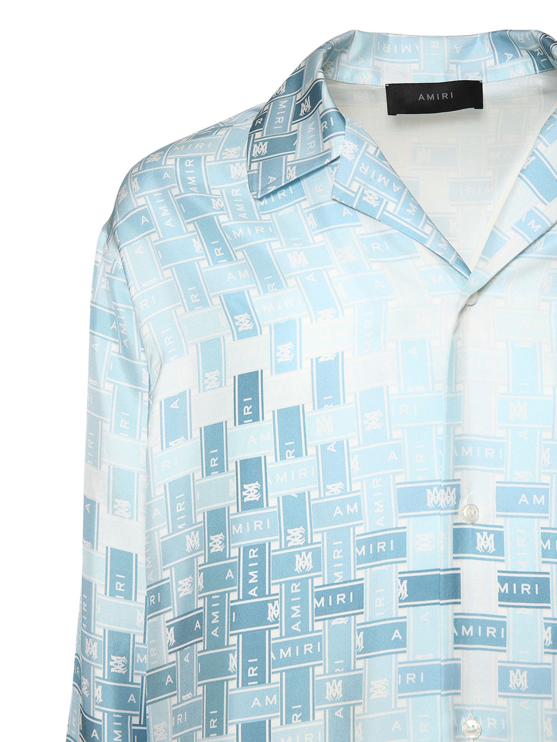 Shop Amiri Gradient Tape Silk Pajama Shirt In Blue