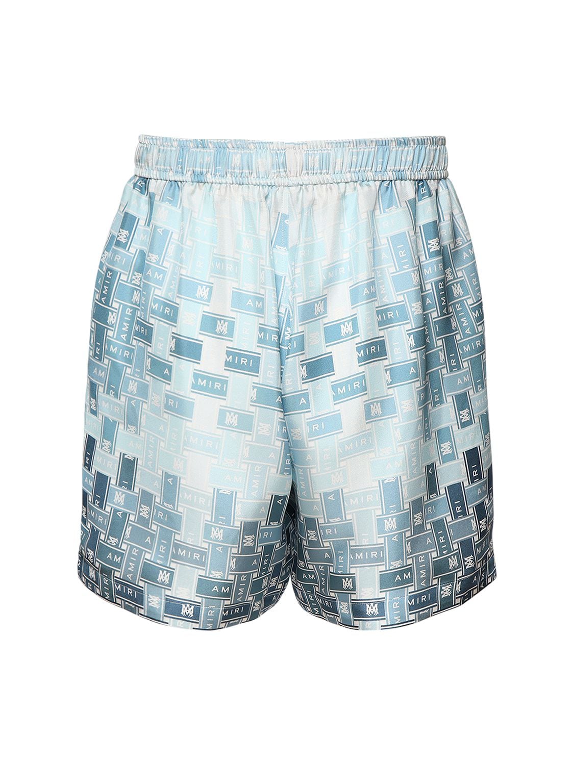 Shop Amiri Gradient Tape Silk Pajama Shorts In Blue