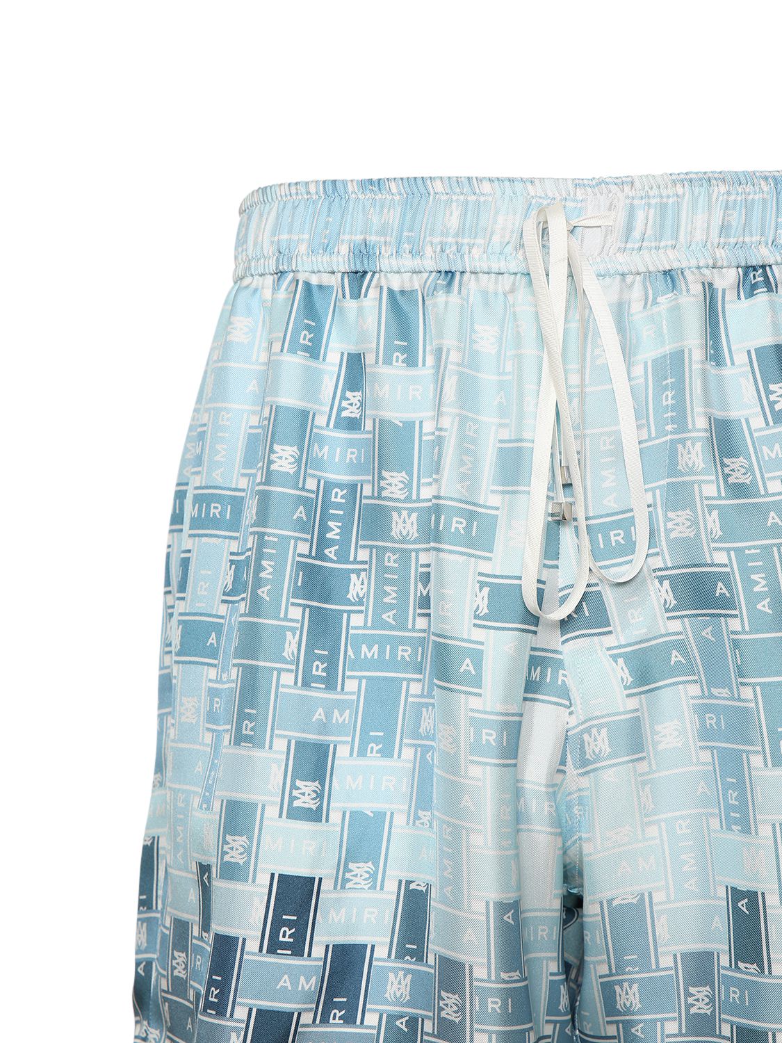 Shop Amiri Gradient Tape Silk Pajama Shorts In Blue