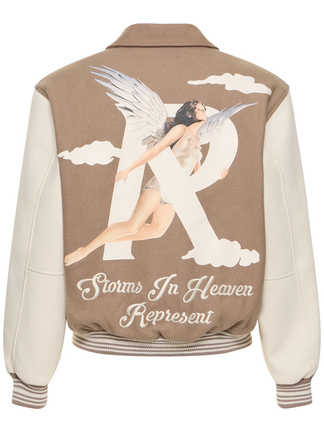 REPRESENT Storms in Heaven Varsity Jacket in Mushroom