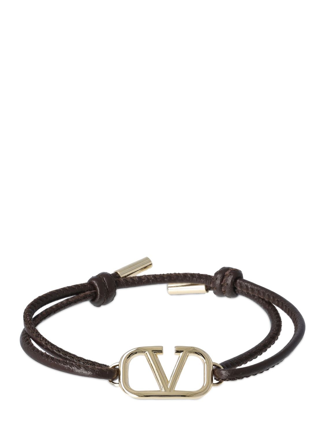 Valentino Garavani V Logo Leather Sliding Bracelet In Fondant