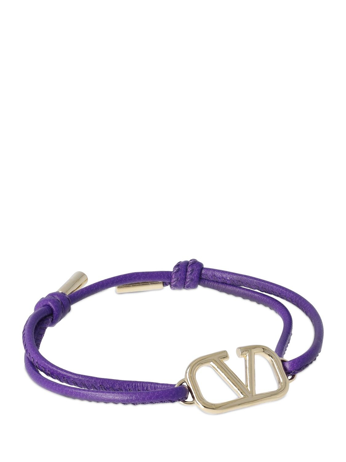 Shop Valentino V Logo Leather Sliding Bracelet In Electric Violet