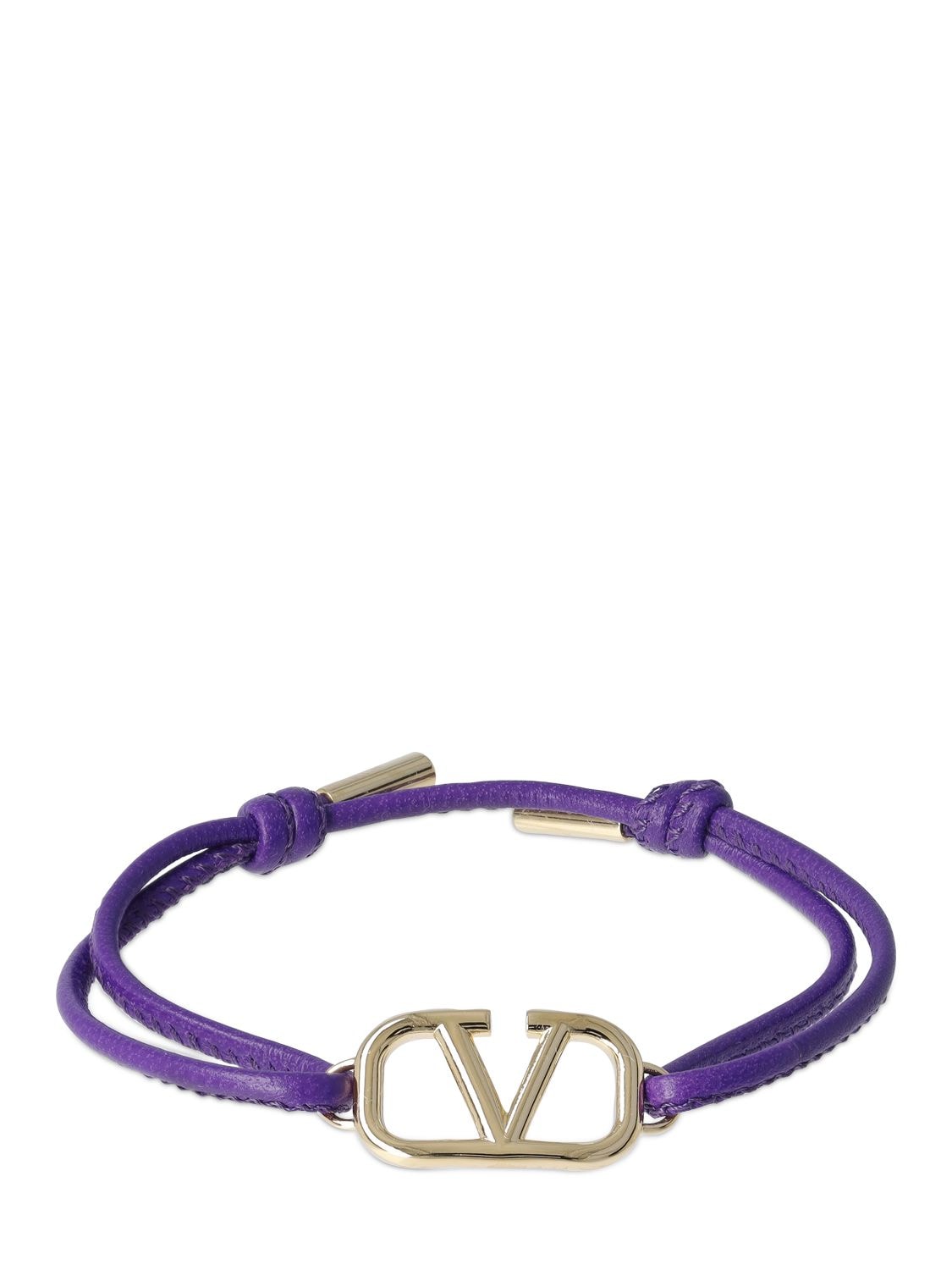 Valentino Garavani V Logo Leather Sliding Bracelet In Electric Violet