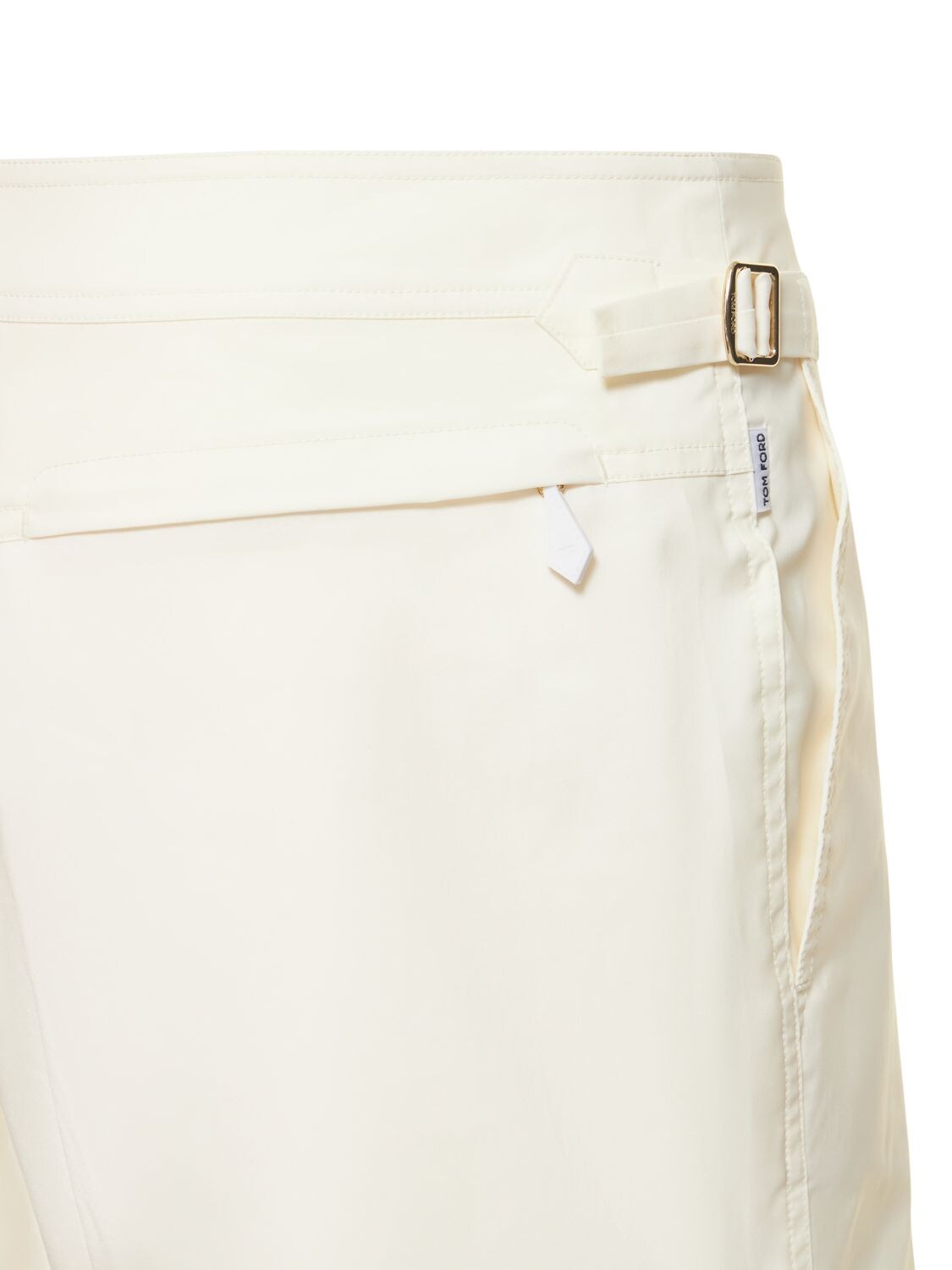 Shop Tom Ford Compact Poplin Swim Shorts W/ Piping In Ivory