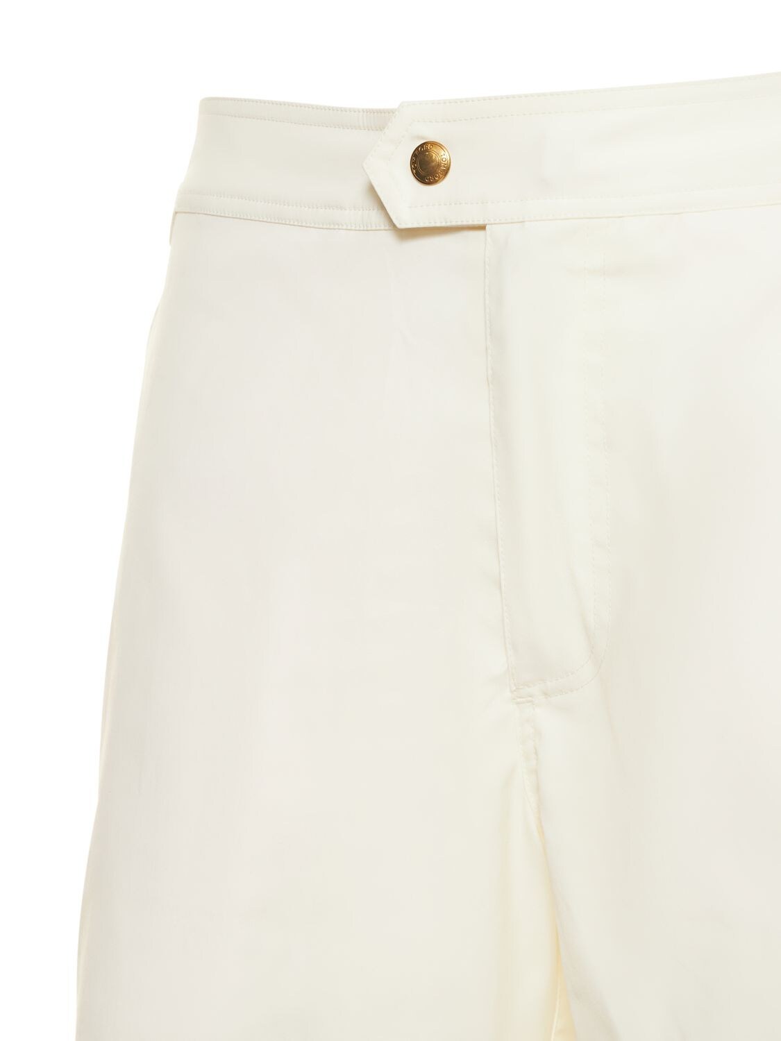 Shop Tom Ford Compact Poplin Swim Shorts W/ Piping In Ivory