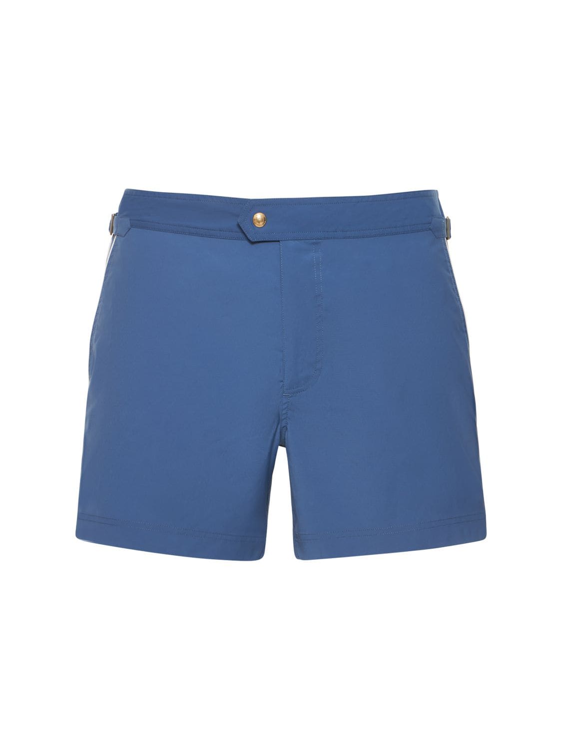 Tom Ford Compact Poplin Swim Shorts W/ Piping In Blue