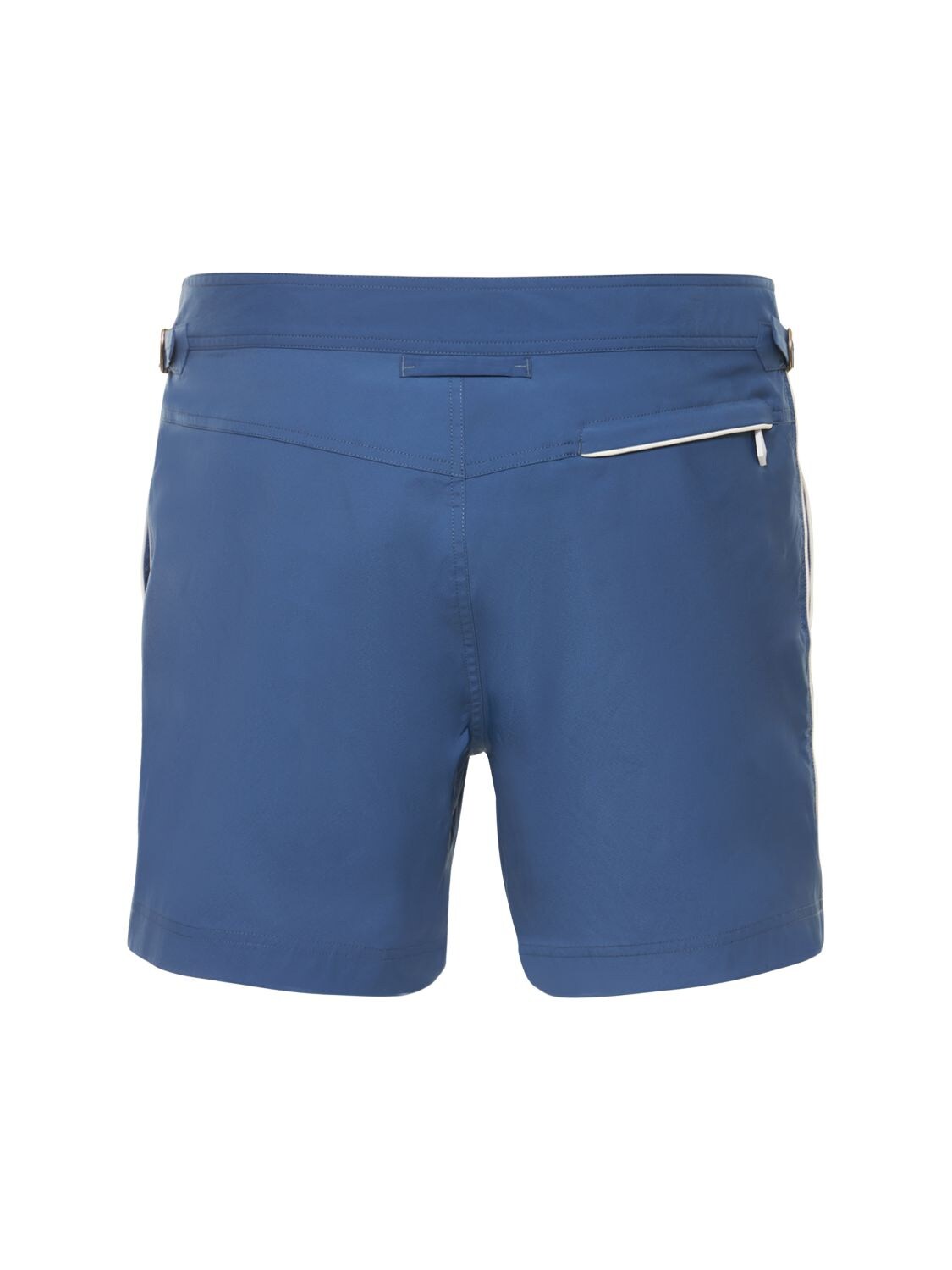 Shop Tom Ford Compact Poplin Swim Shorts W/ Piping In Blue