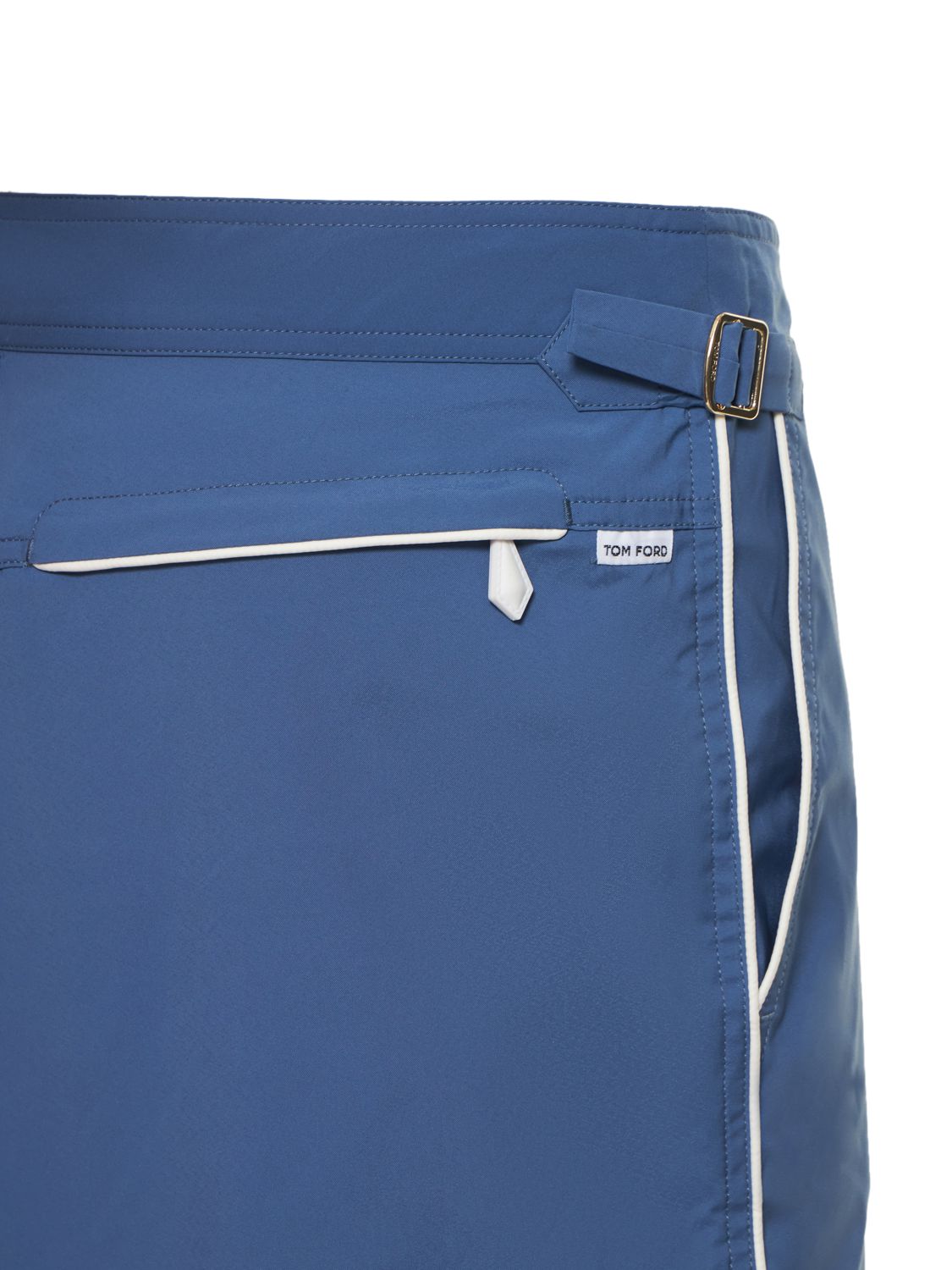 Shop Tom Ford Compact Poplin Swim Shorts W/ Piping In Blue