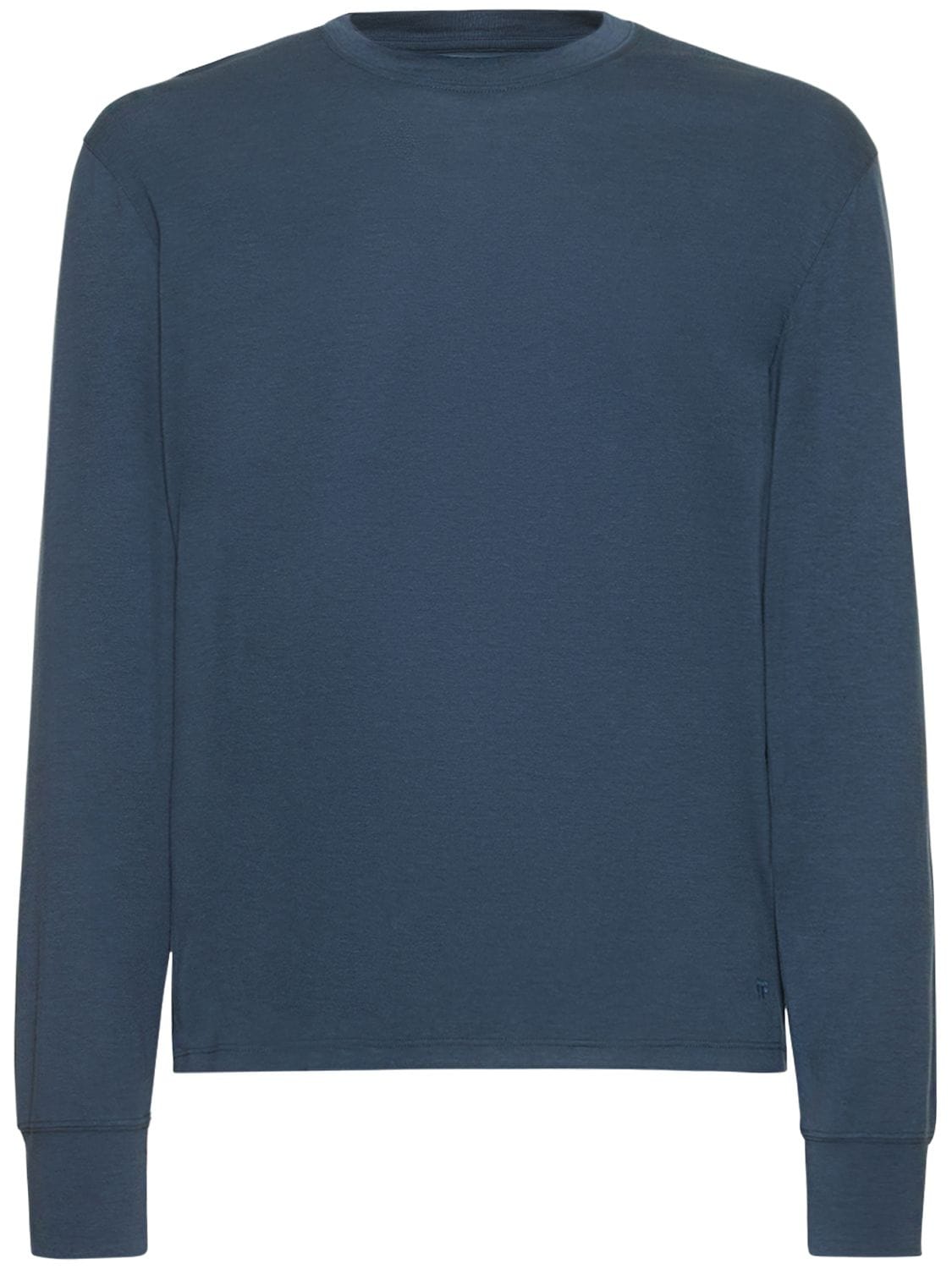 Tom Ford Lyocell & Cotton L/s Crewneck T-shirt In Blue