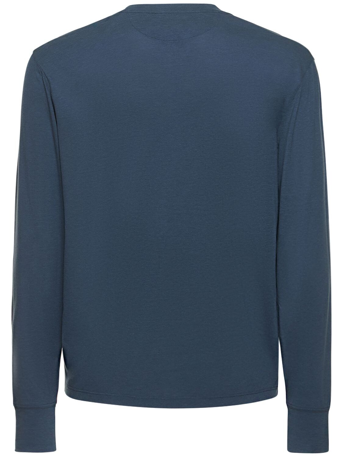 Shop Tom Ford Lyocell & Cotton L/s Crewneck T-shirt In Blue