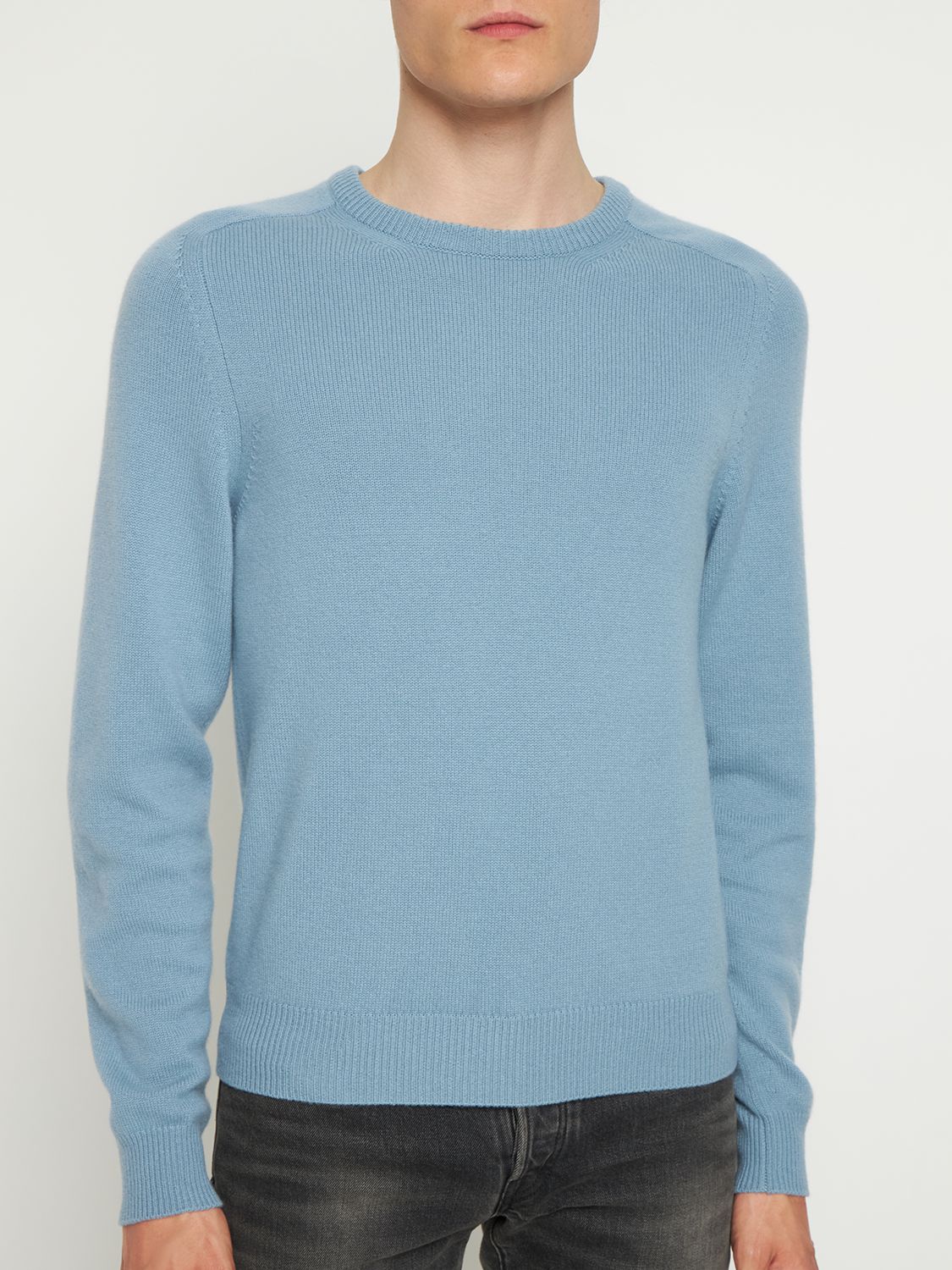Shop Tom Ford Cashmere L/s Crewneck Sweater In Light Blue