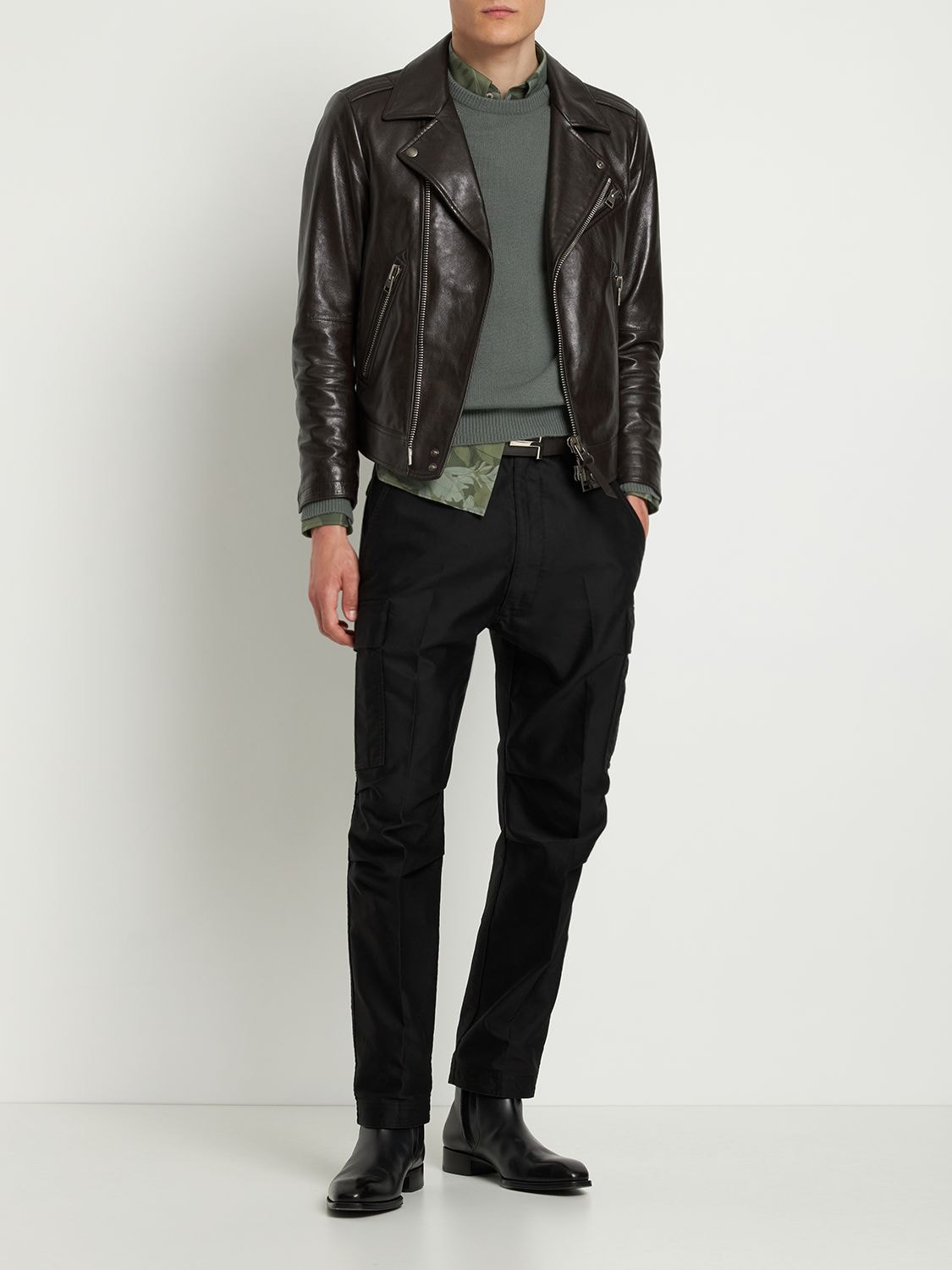 Tom Ford Smooth Grain Asymmetric Biker Jacket In Dark Brown | ModeSens