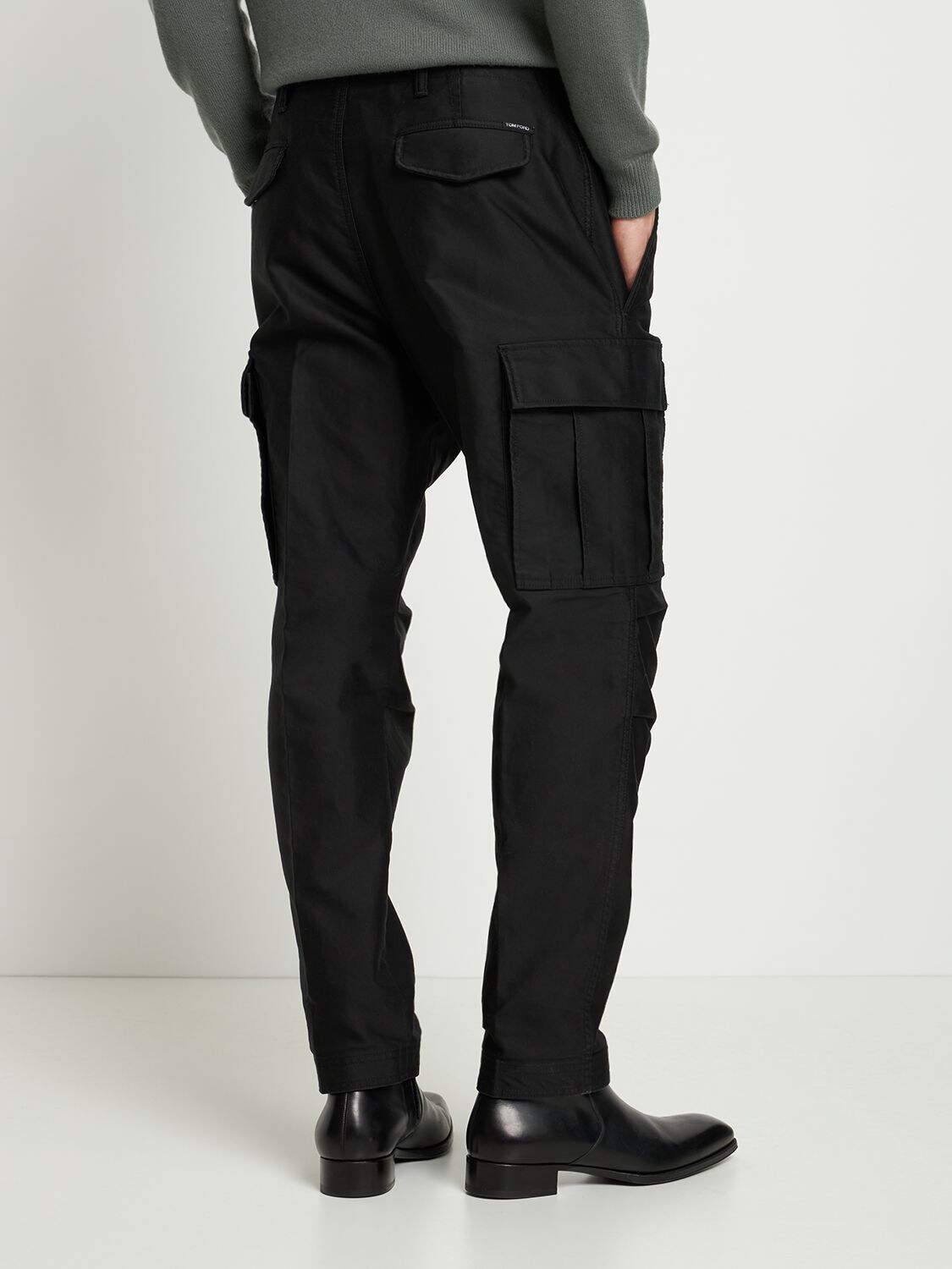 Shop Tom Ford Compact Cotton Cargo Sport Pants In Black