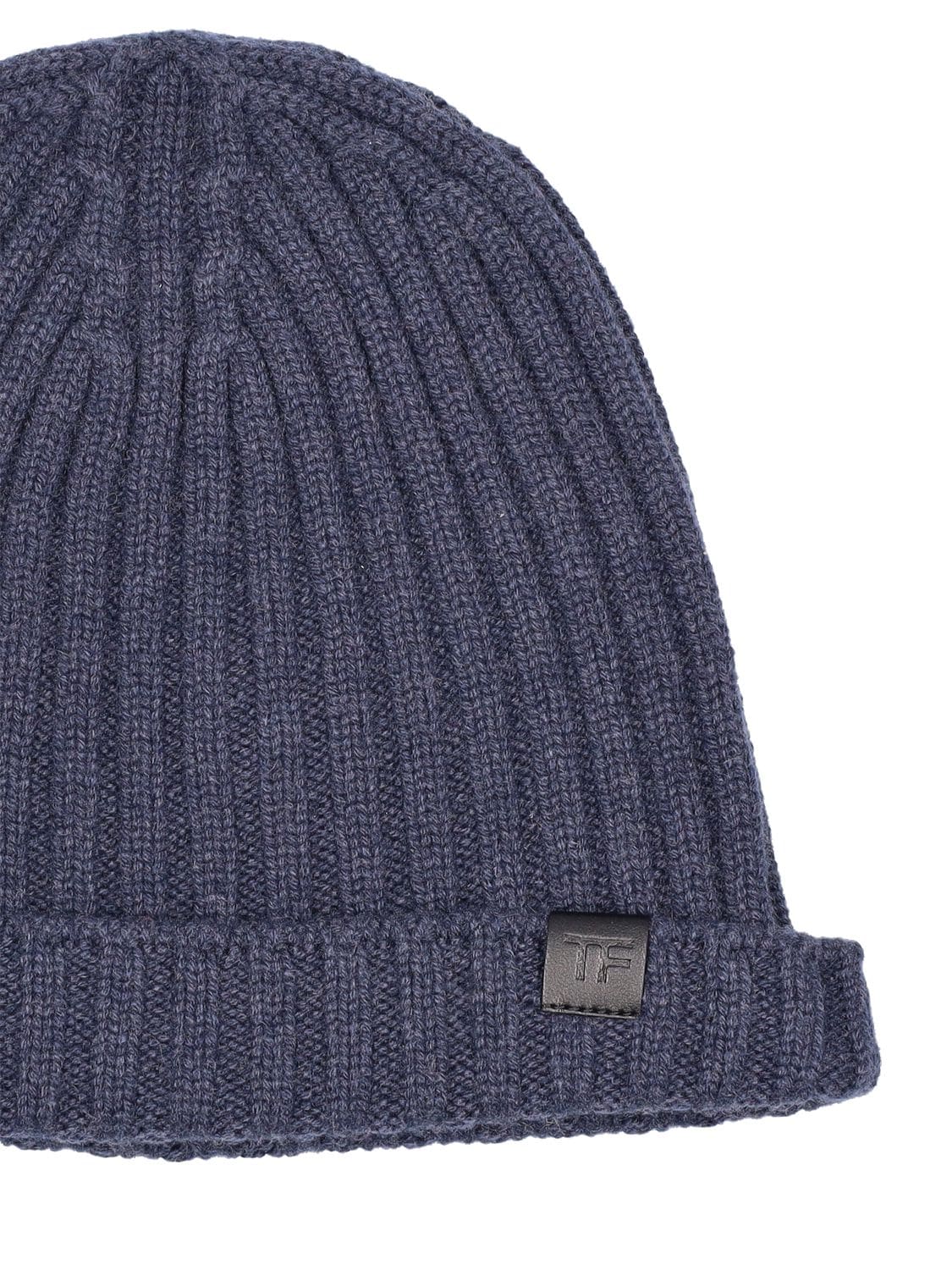 Shop Tom Ford Cashmere Ribbed Beanie Hat In Blue