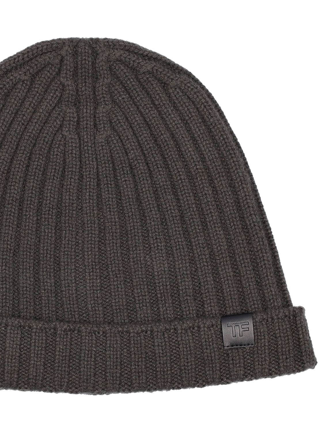 Shop Tom Ford Cashmere Ribbed Beanie Hat In Graphite