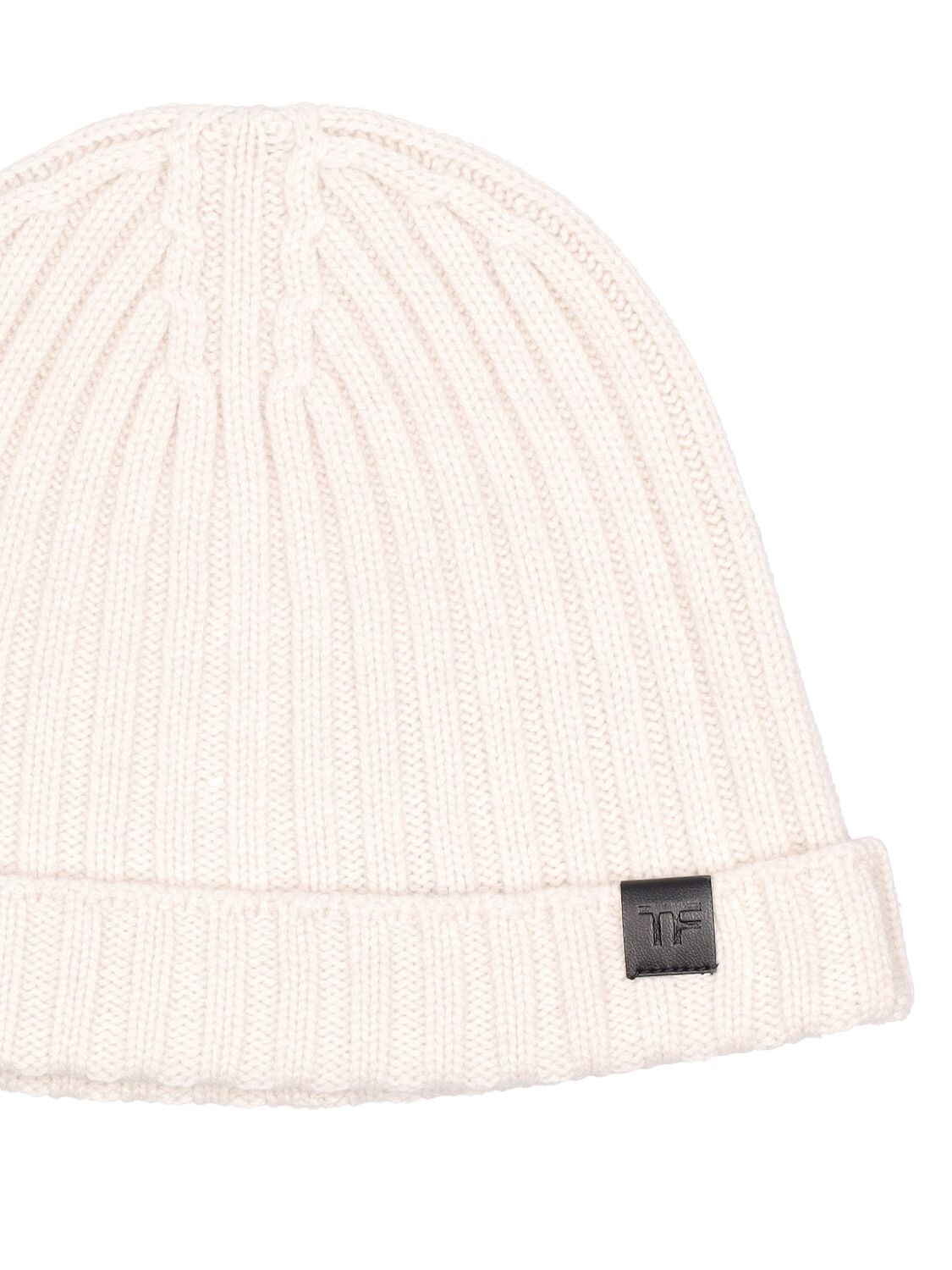 Shop Tom Ford Cashmere Ribbed Beanie Hat In White