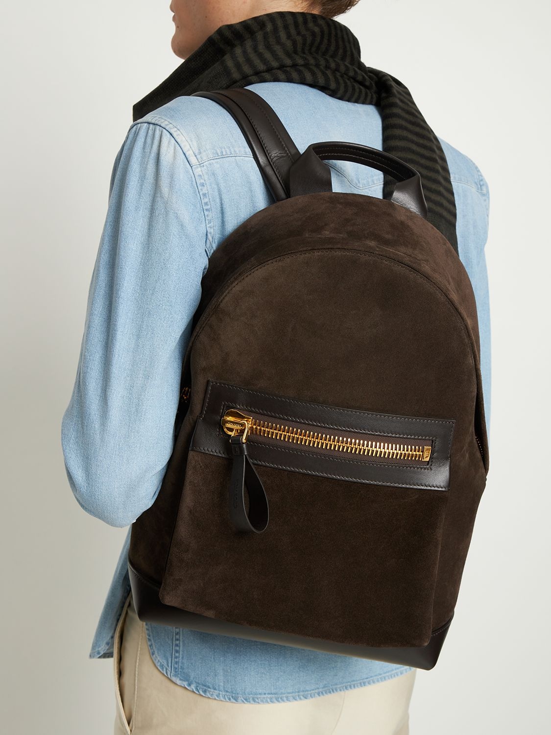 Tom Ford Buckley Suede & Smooth Leather Backpack In Ebony | ModeSens
