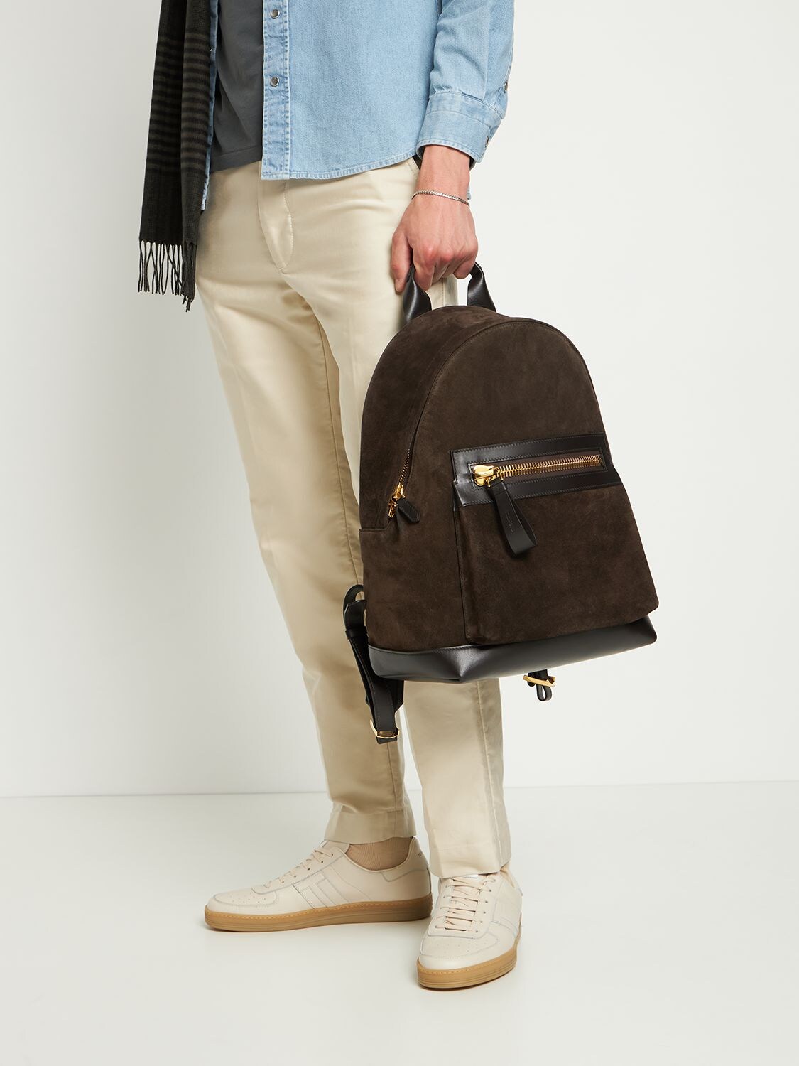 Tom Ford Buckley Suede & Smooth Leather Backpack In Ebony | ModeSens