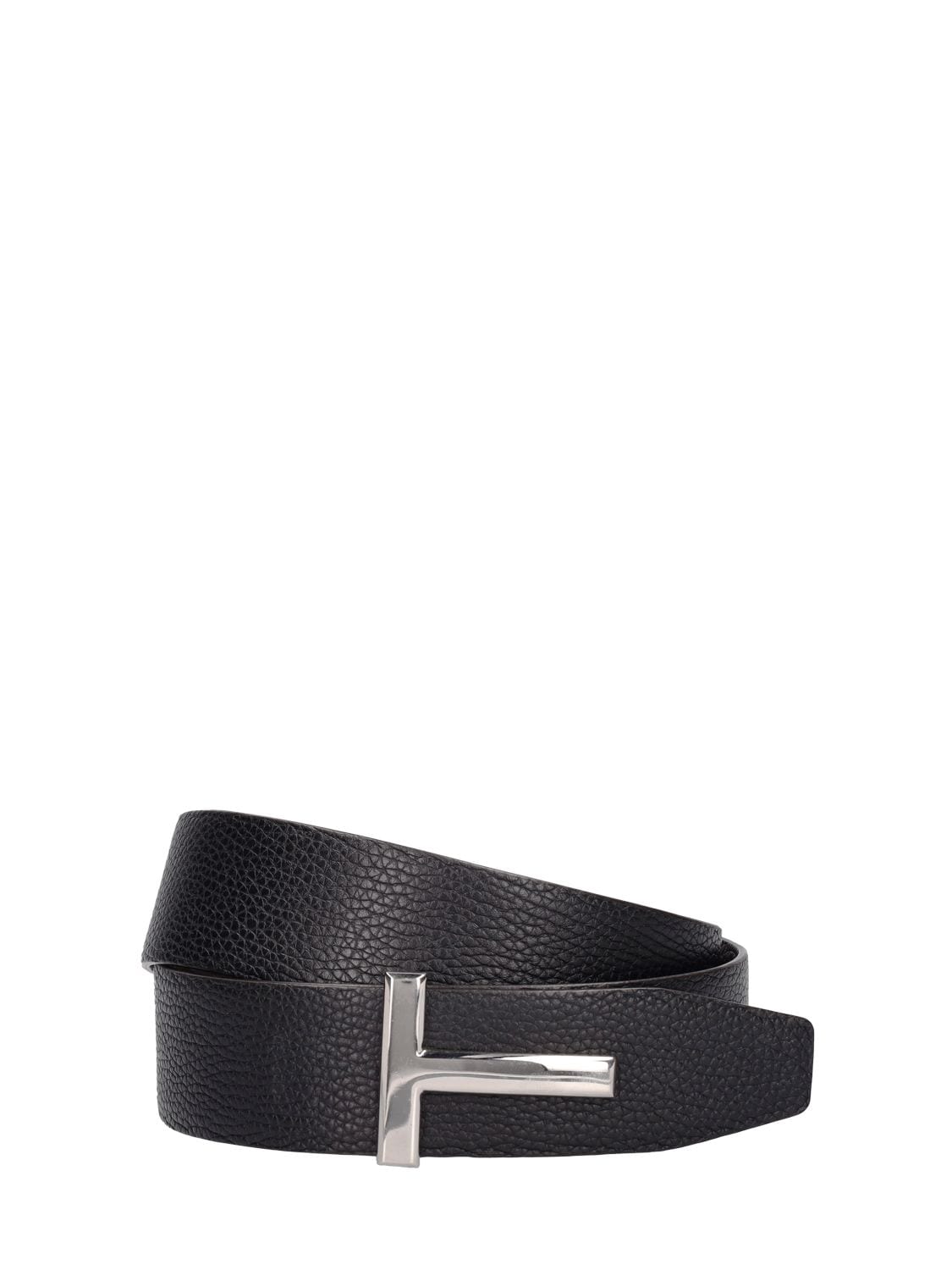 Tom Ford Reversible Leather T Belt In Chocolate,black