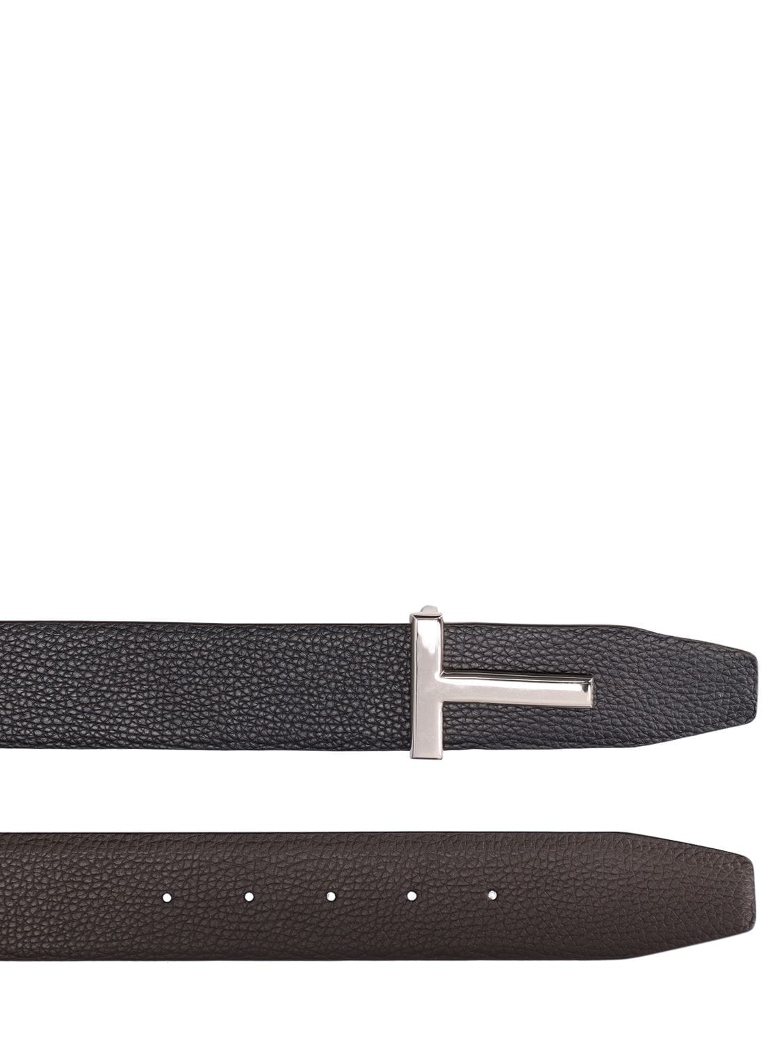 Shop Tom Ford Reversible Leather T Belt In Chocolate,black
