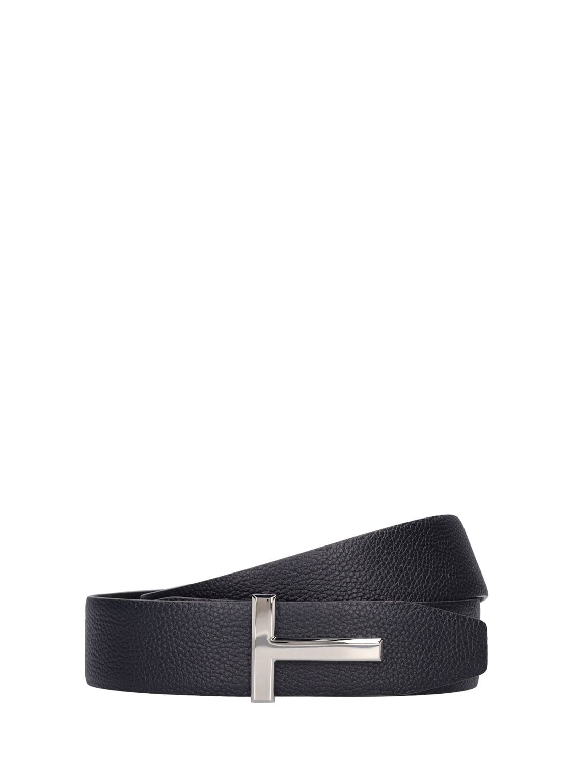 Tom Ford Reversible Leather T Belt In Black,navy