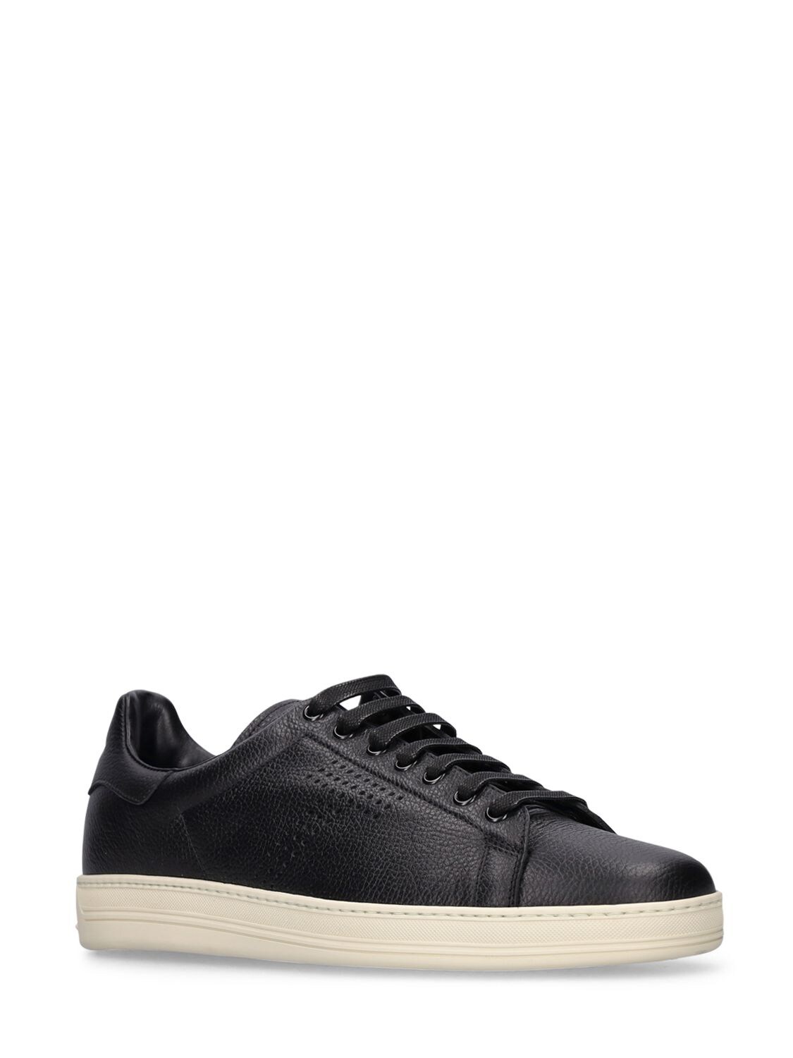 Shop Tom Ford Grain Leather Low Top Sneakers In Black
