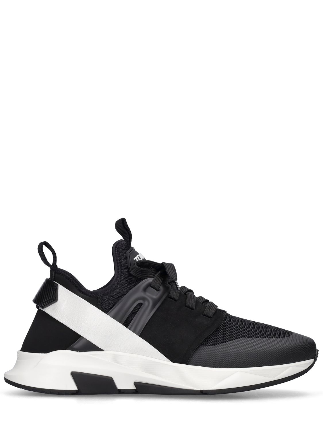 Tom Ford Alcantara + Neoprene + Lycra + Smooth Leather Low Top Trainers In Black