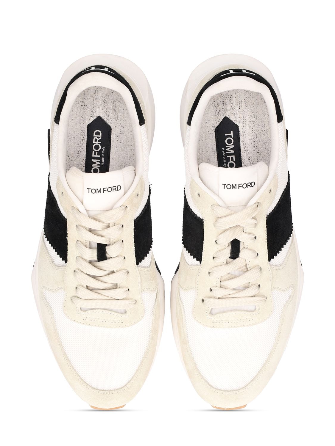 Shop Tom Ford Suede & Tech Low Top Sneakers In White,black