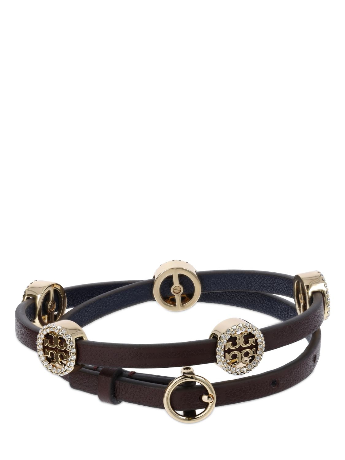 Tory Burch Miller Double Wrap Leather Bracelet In Berry,crystal | ModeSens