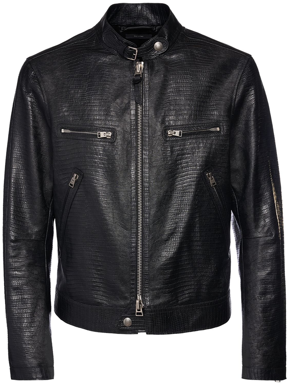 Tom Ford Lizard Embossed Leather Biker Jacket In Black