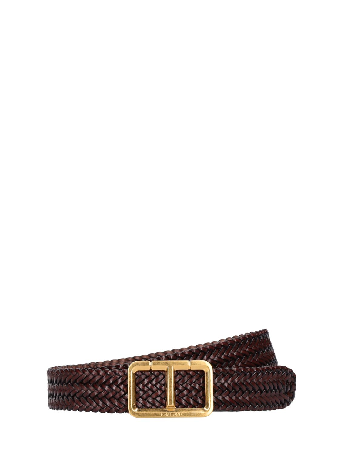 TOM FORD 30MM WOVEN LEATHER SCORED T BELT