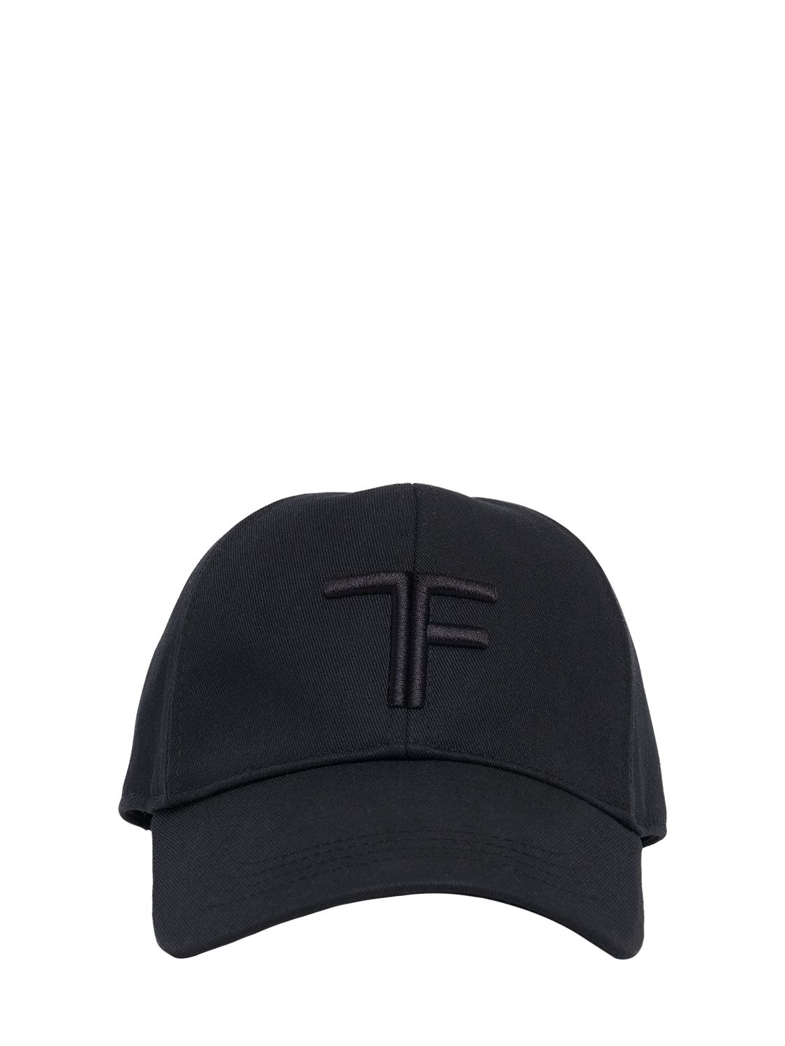 Tom Ford Canvas & Smooth Leather Cap In Black
