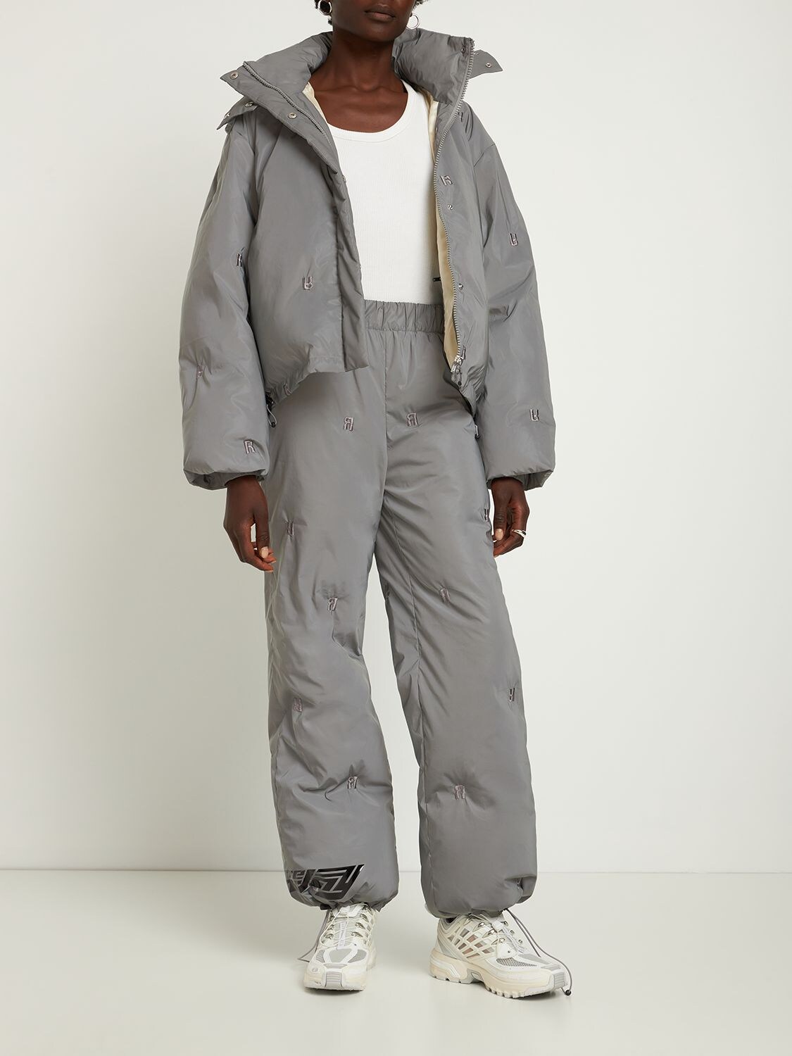Rotate Birger Christensen Padded Quilt Puffer Logo Jacket In Grey