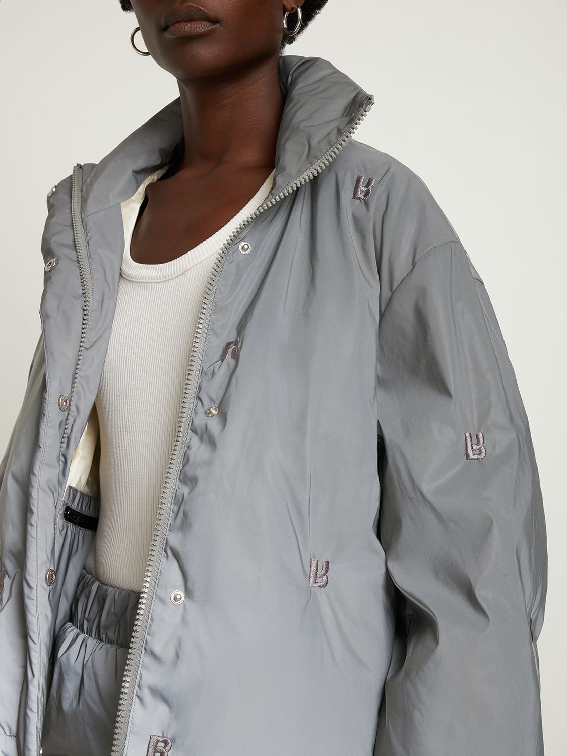 Rotate Birger Christensen Padded Quilt Puffer Logo Jacket In Grey