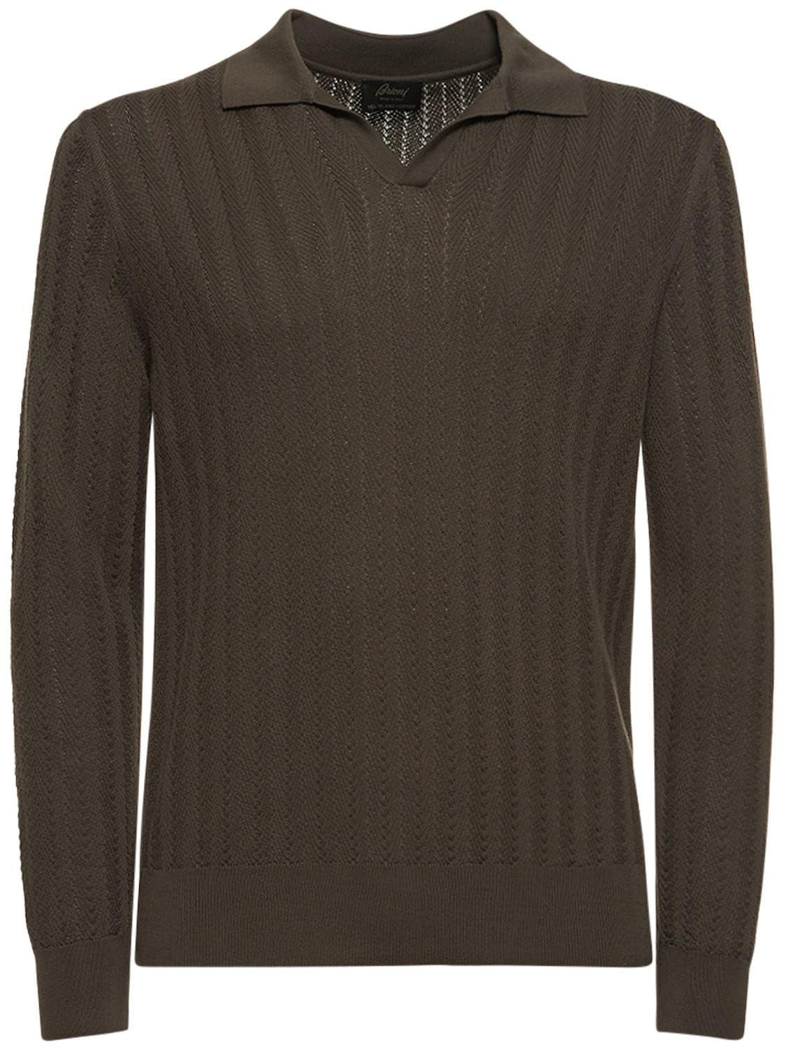 Brioni - Long sleeve cotton knit polo - Khaki | Luisaviaroma