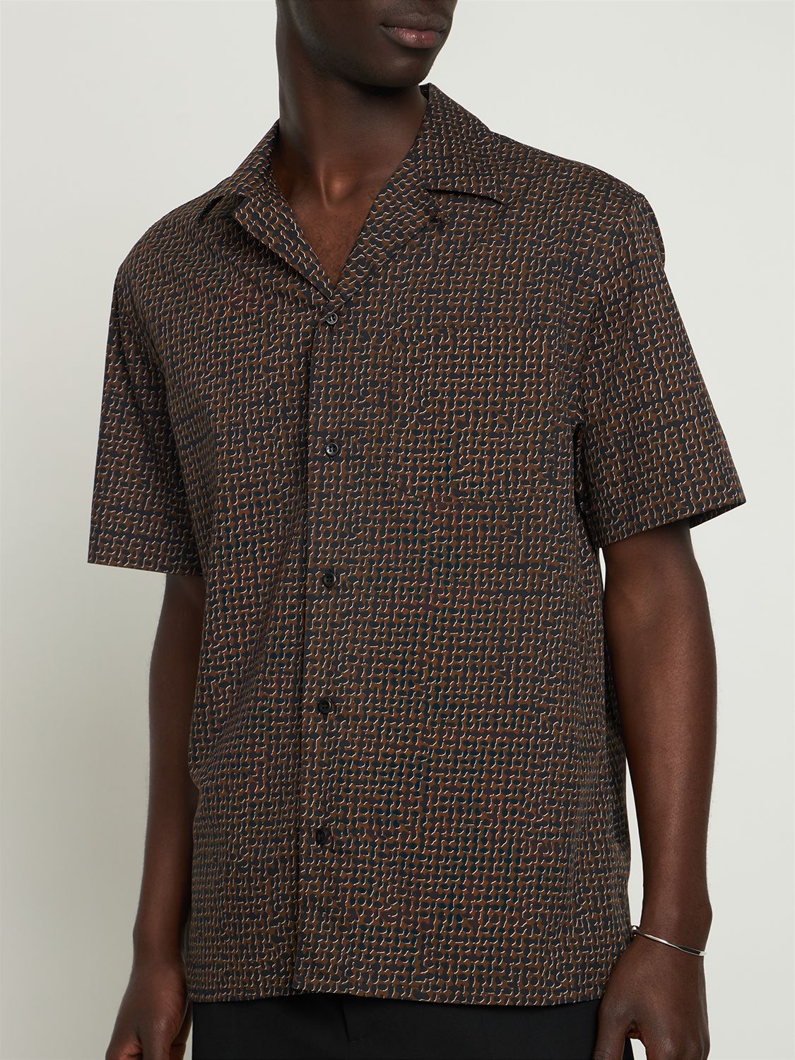 Shop Brioni Printed Cotton & Silk Bowling Shirt In Brown
