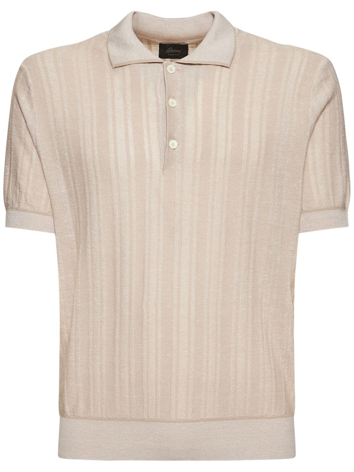 Brioni Cotton Blend Knit Short Sleeve Polo In Beige