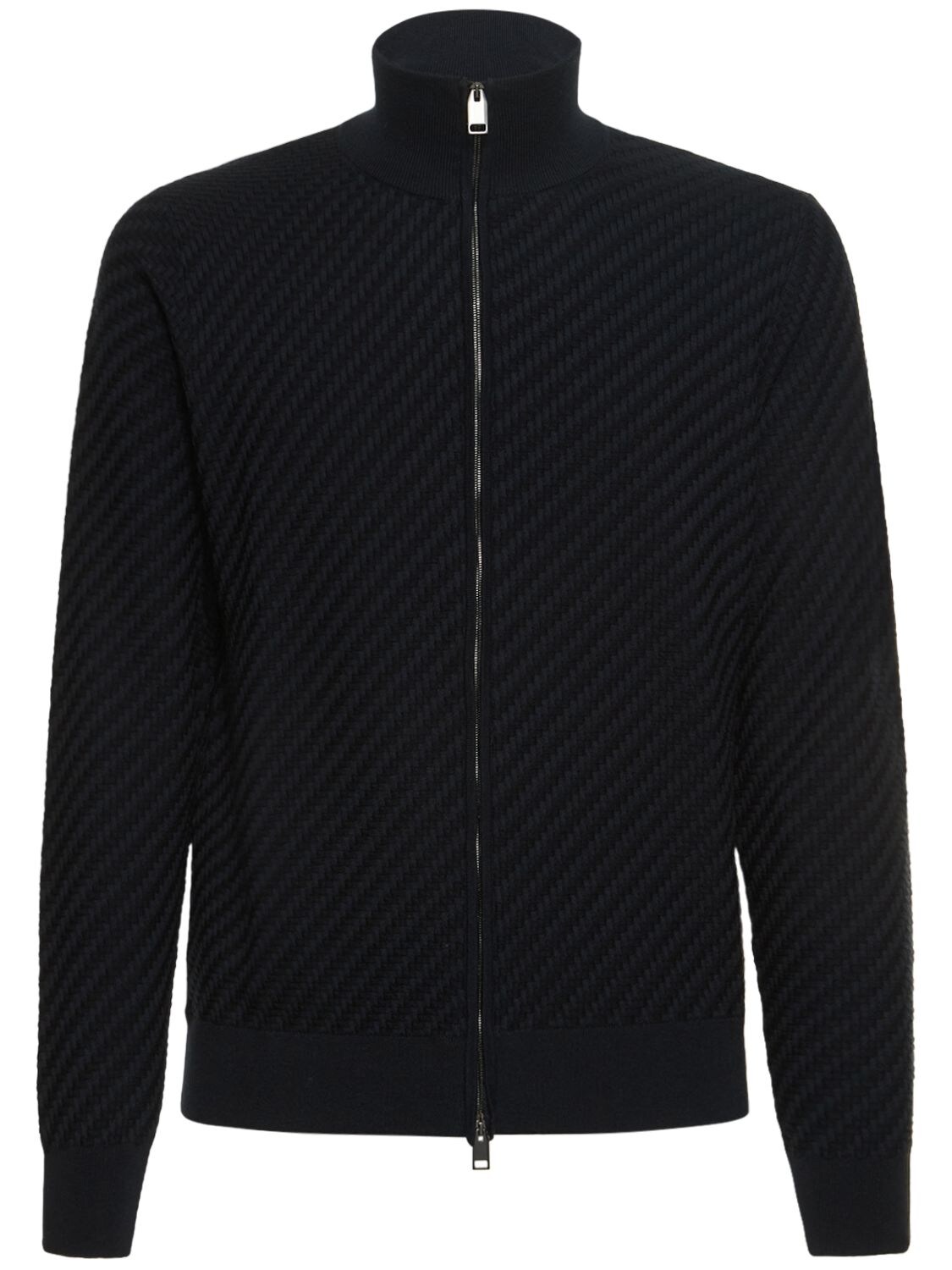 BRIONI COTTON BLEND KNIT CARDIGAN W/ ZIP