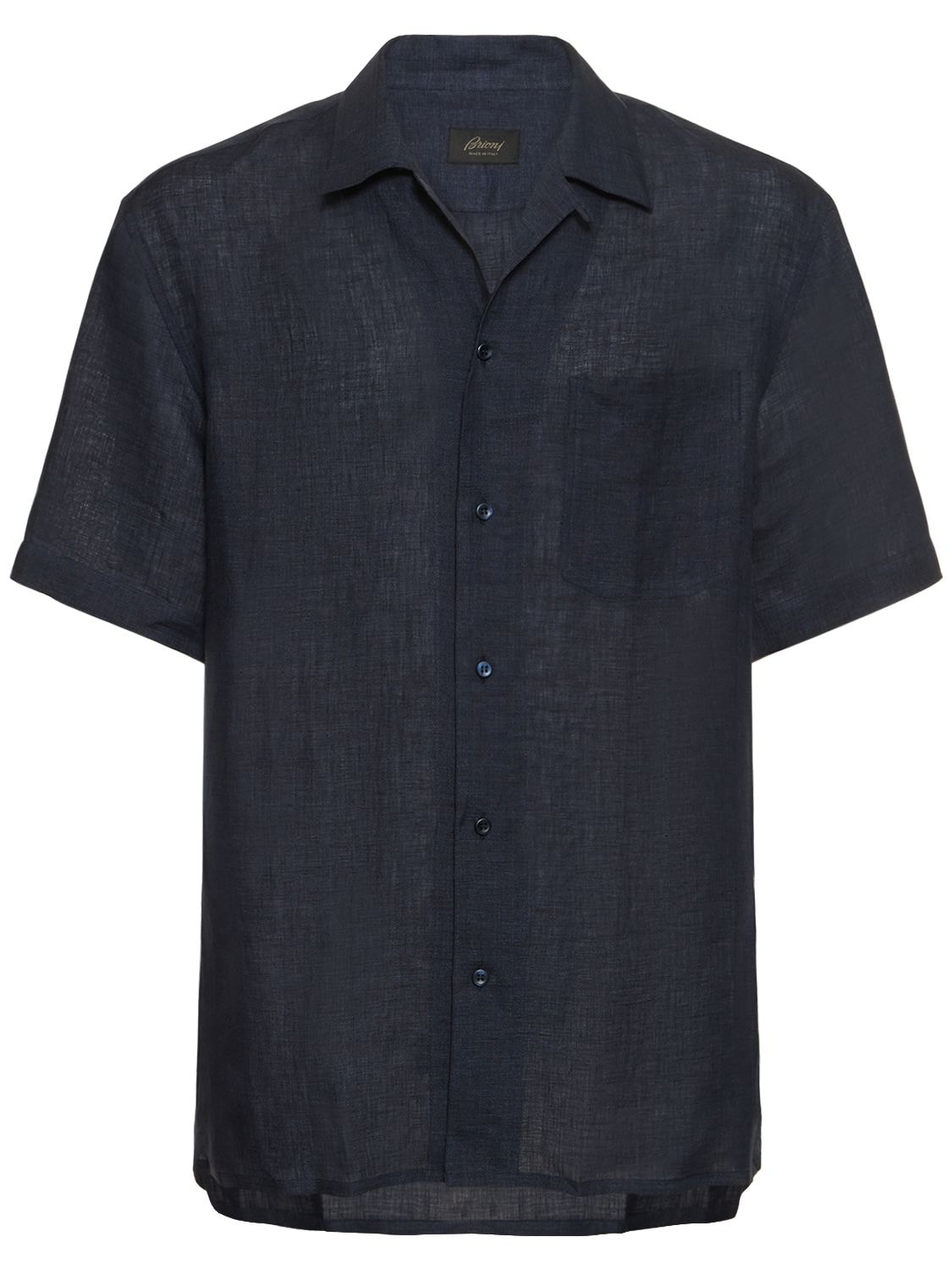 Brioni Linen Short Sleeve Shirt In Midnight Blue