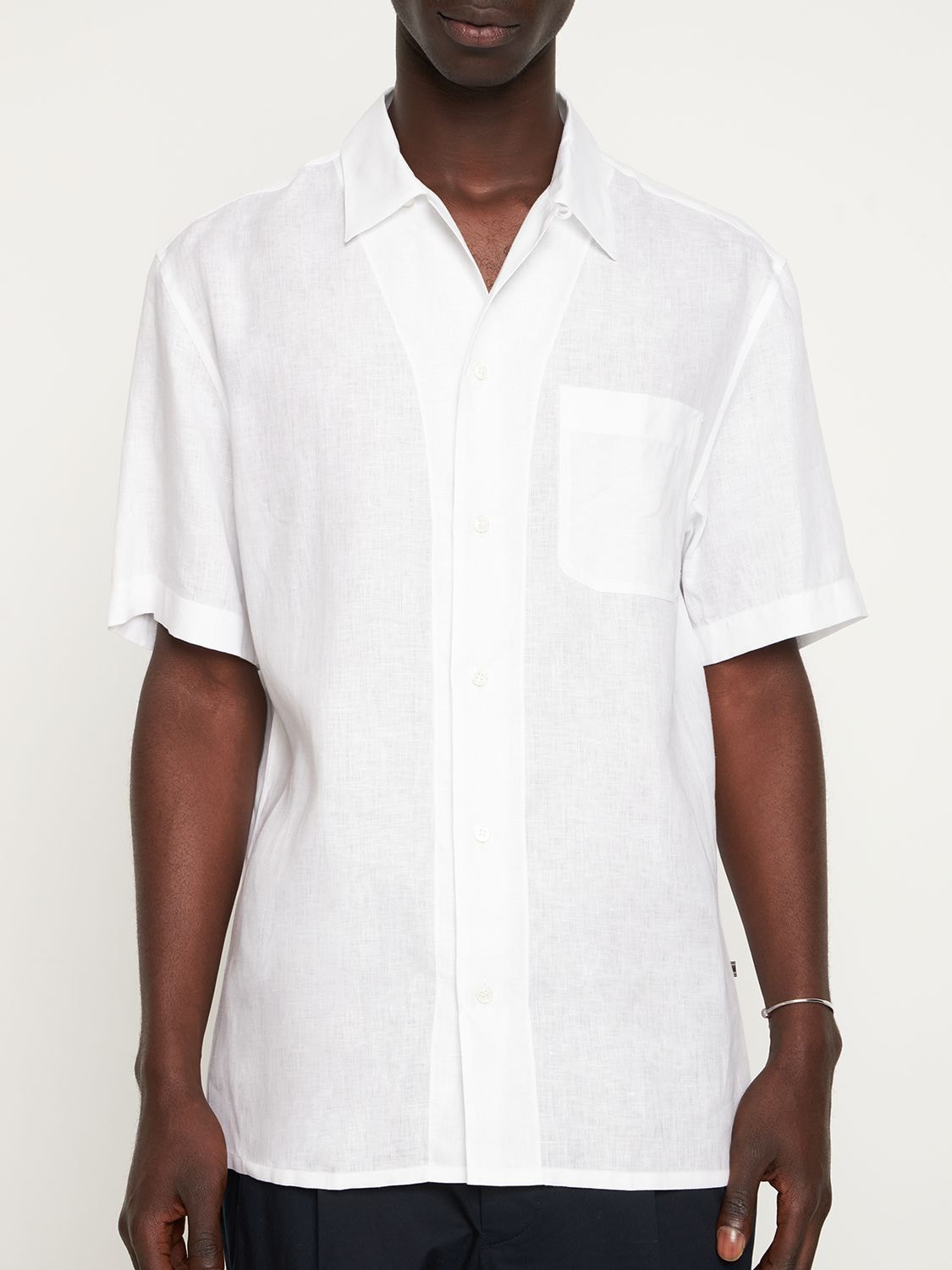 Shop Brioni Linen Short Sleeve Shirt In White