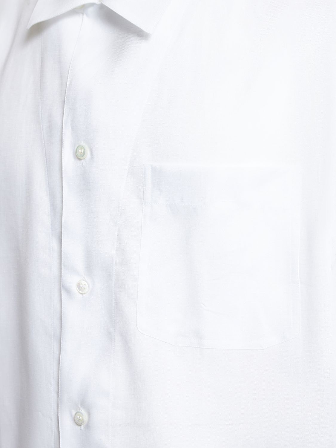 Shop Brioni Linen Short Sleeve Shirt In White